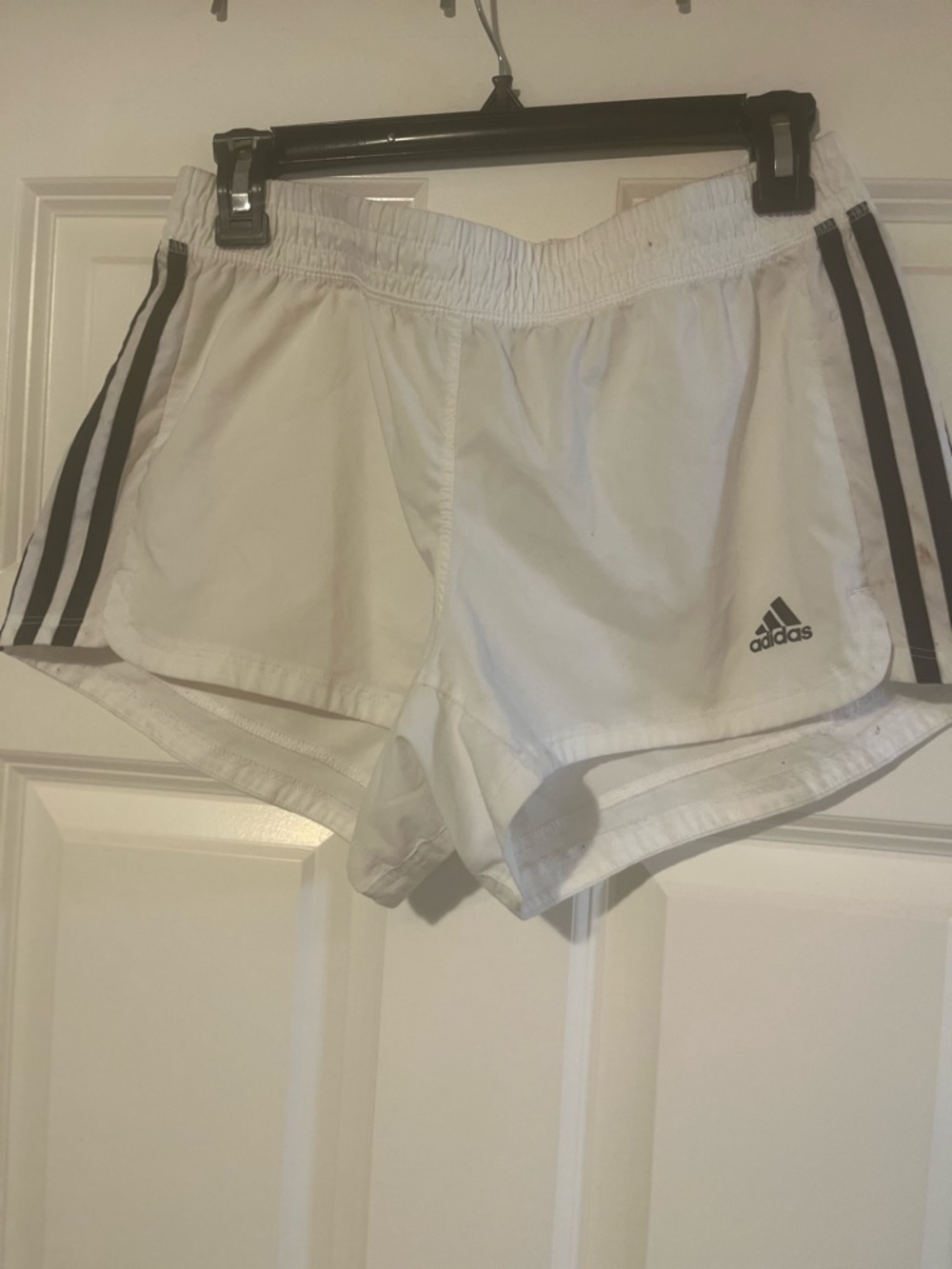 adidas White Athletic Shorts with Black Side Stripes